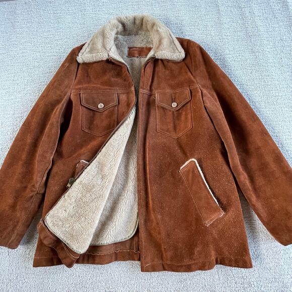 🔥VTG 70s William Barry USA Suede Sherpa Lined Brown Leather